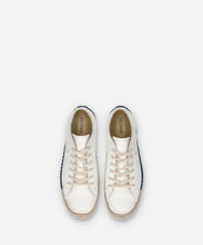 Load image into Gallery viewer, Handmade Japanese SPINGLE SP 187 White Navy sneakers featuring unique two tone rubber sole