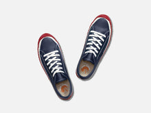 Load image into Gallery viewer, Japanese handcrafted Spingle Move SPM 101 Cow Leather Sneakers Navy Red with abrasion resistant sole and sleek silhouette