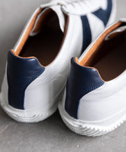 Load image into Gallery viewer, Handmade Japanese SPINGLE SP 1047 White Navy sneakers featuring premium leather and modern design
