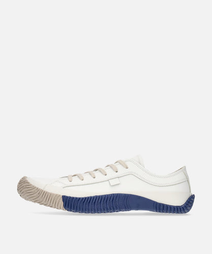 Handmade Japanese SPINGLE SP 187 White Navy sneakers featuring unique two tone rubber sole