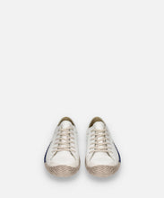 Load image into Gallery viewer, Handmade Japanese SPINGLE SP 187 White Navy sneakers featuring unique two tone rubber sole
