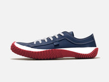 Load image into Gallery viewer, Japanese handcrafted Spingle Move SPM 101 Cow Leather Sneakers Navy Red with abrasion resistant sole and sleek silhouette
